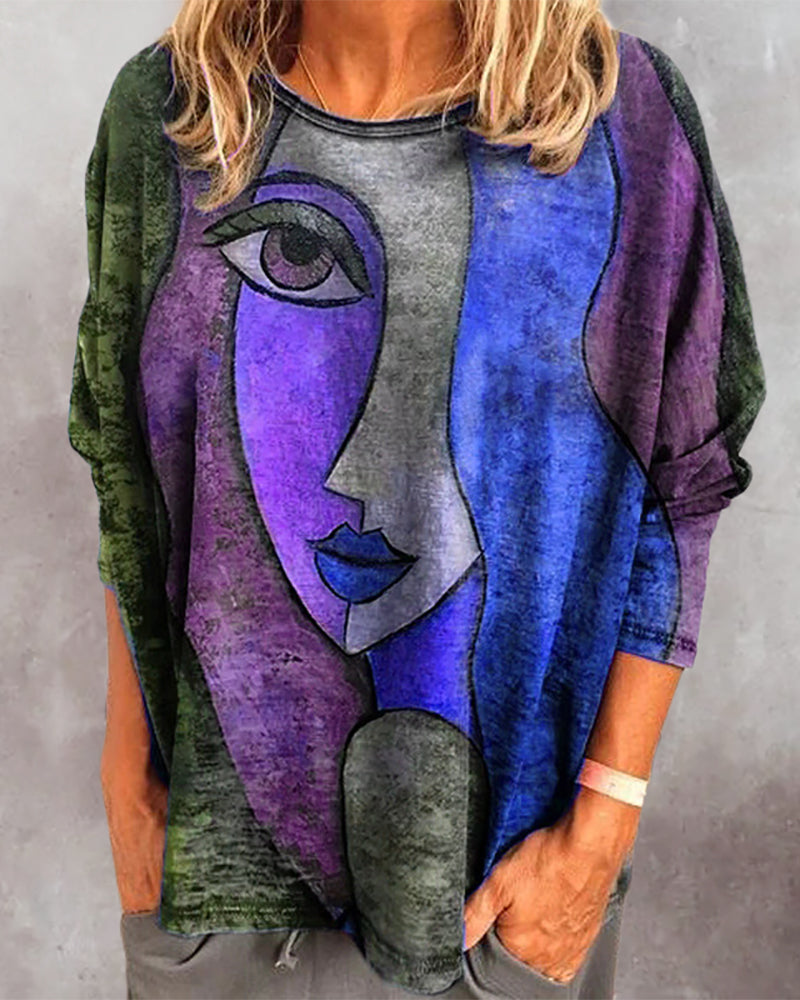 Top met lange mouwen en gezichtsprint