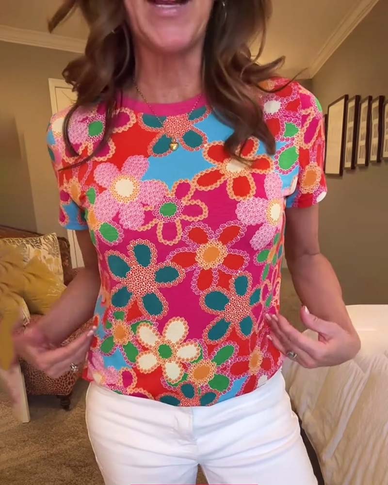 T-Shirt Slim Fit Korte Mouw Geprint