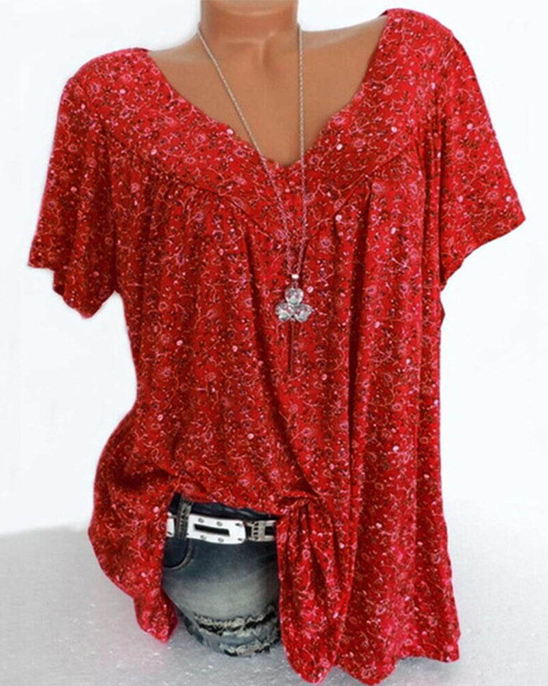 Los T-shirt met korte mouwen en V-hals