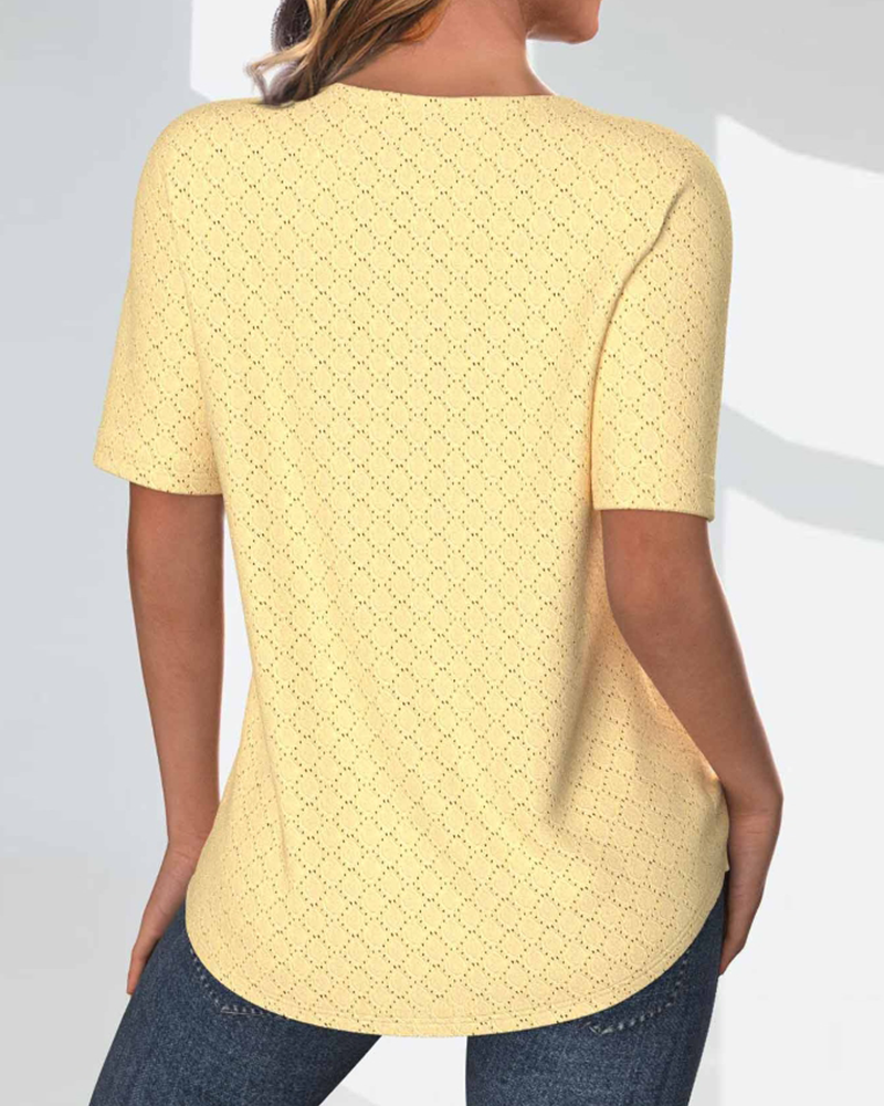 Eenvoudige effen casual top met korte mouwen