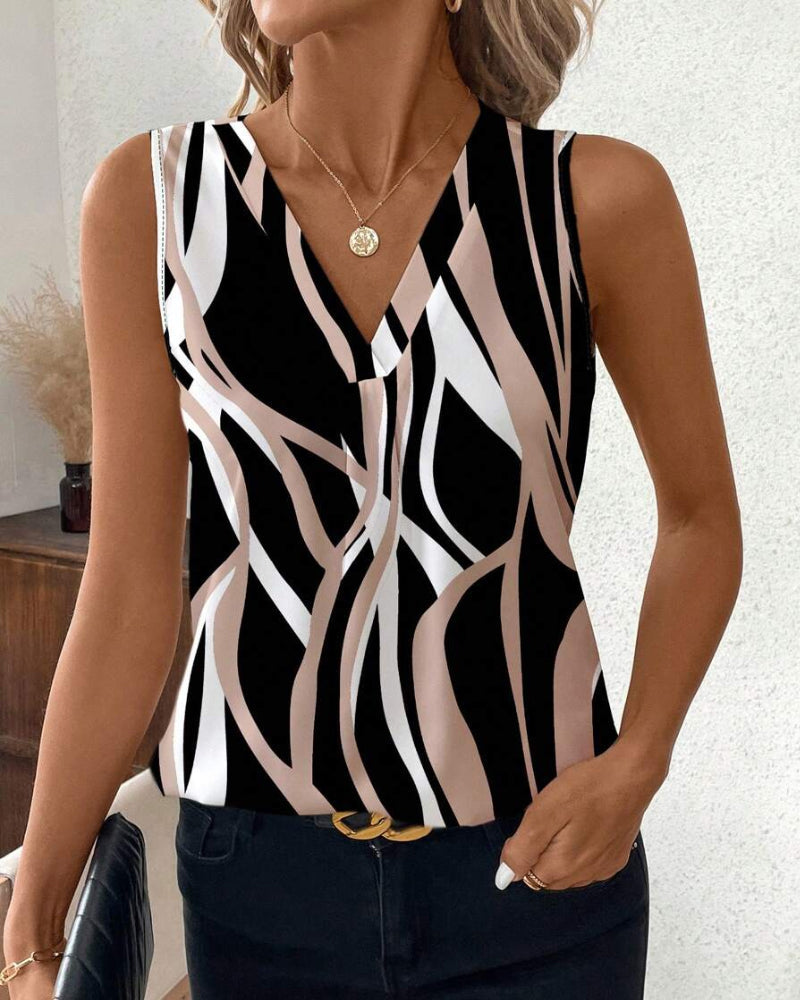 Vest V-Hals Bloemen Mouwloos