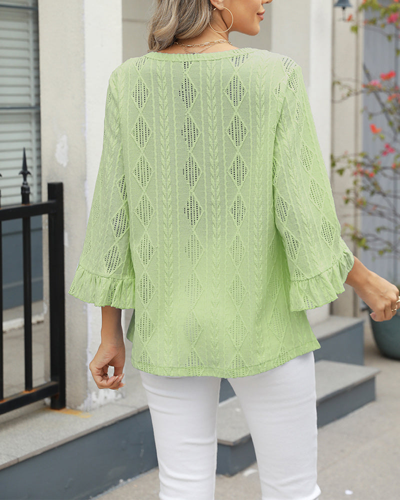 Top Diamantpatroon Uitholling Trompetmouwen