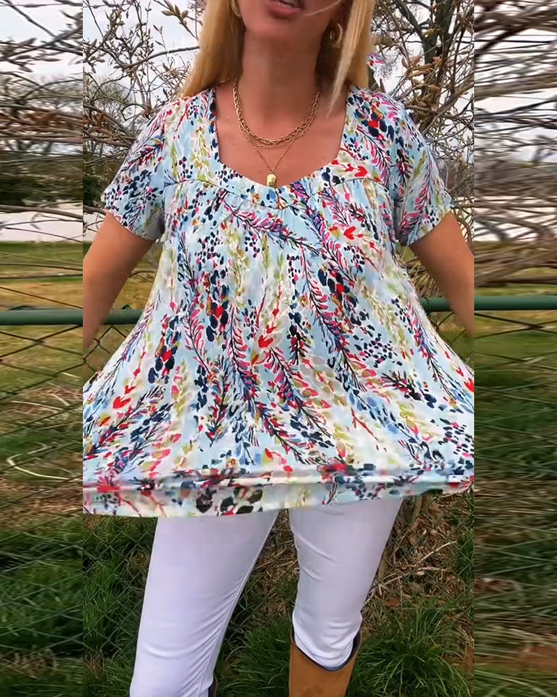 T-Shirt U-Hals Korte Mouwen Bedrukt