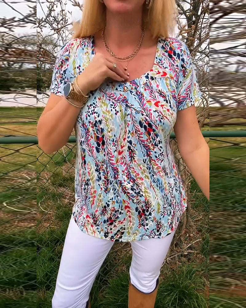 T-Shirt U-Hals Korte Mouwen Bedrukt