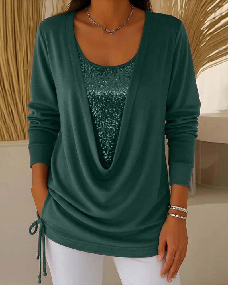 Pailletten Top Met Contrasterende Kleuren In Tweedelig Look