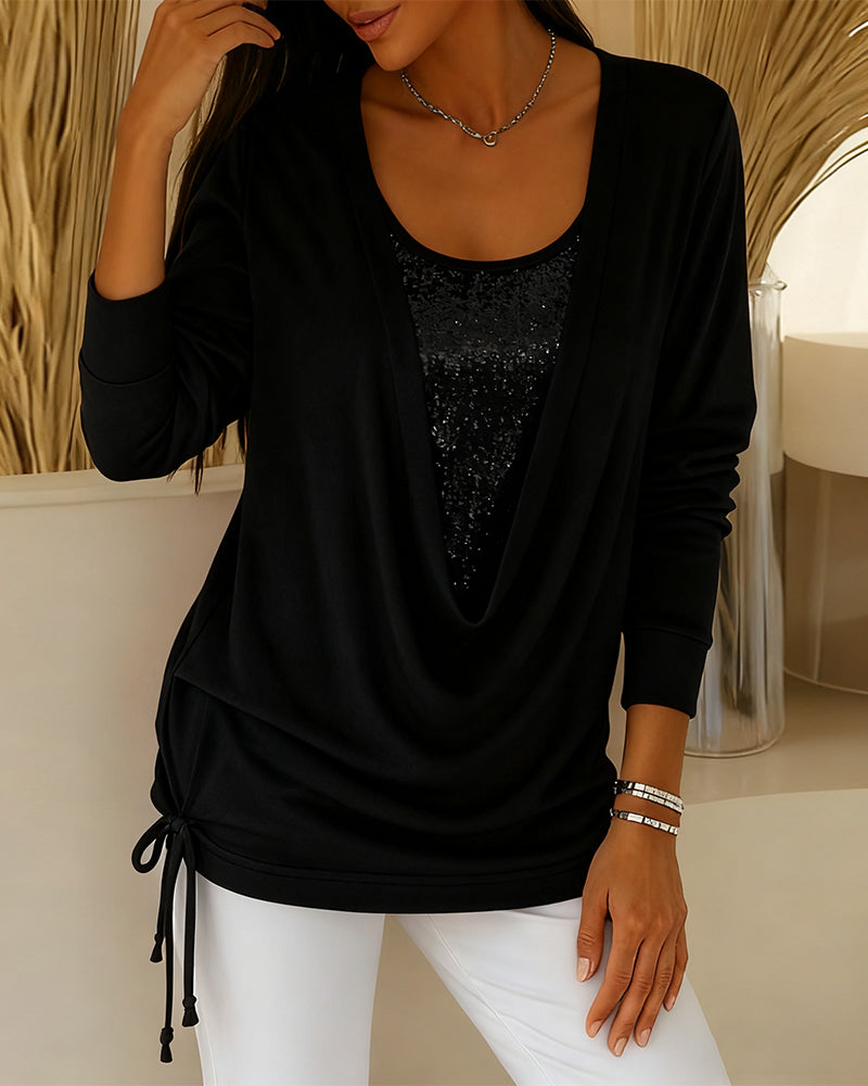 Pailletten Top Met Contrasterende Kleuren In Tweedelig Look