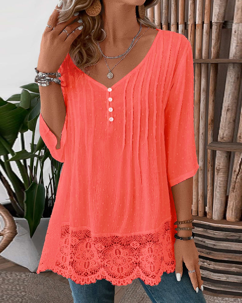 Casual top met effen patchwork