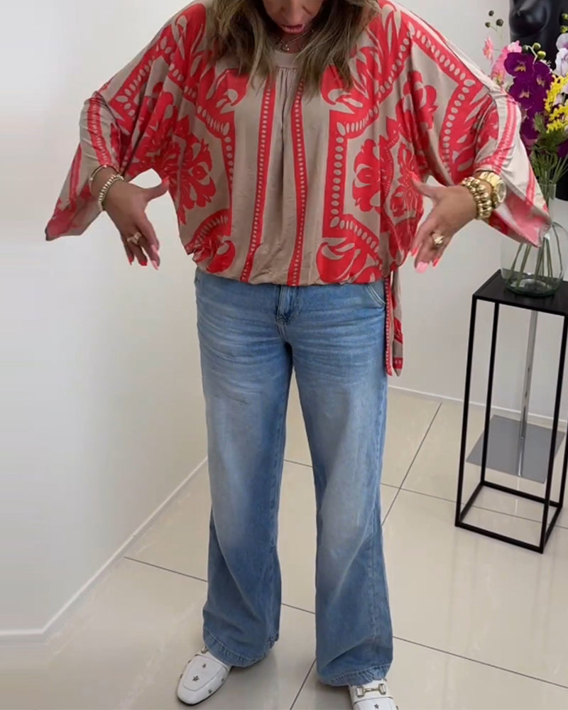 Casual top met ronde hals en lange mouwen met print