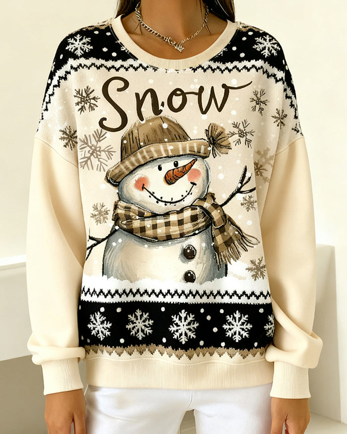 Langmouwige Casual Sweatshirt Met Sneeuwpopprint