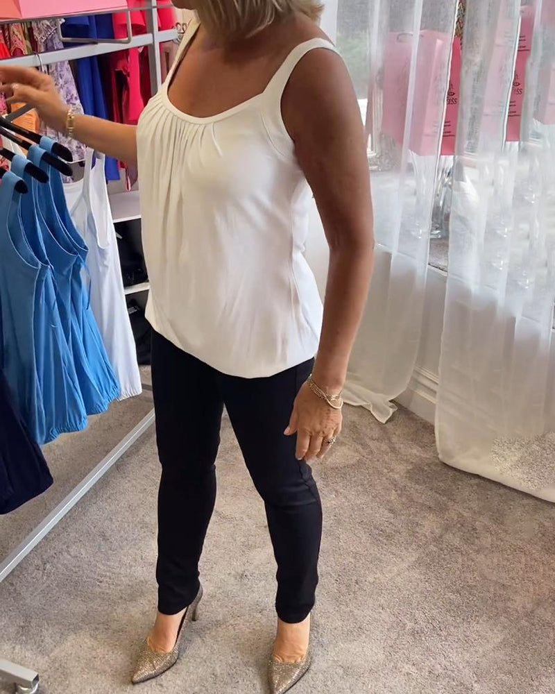 Casual mouwloze top met plooi en effen kleur