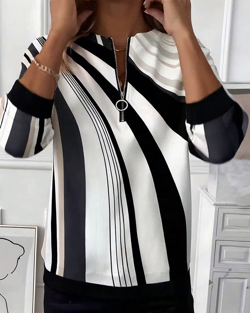 T-shirt casual rits geometrische print