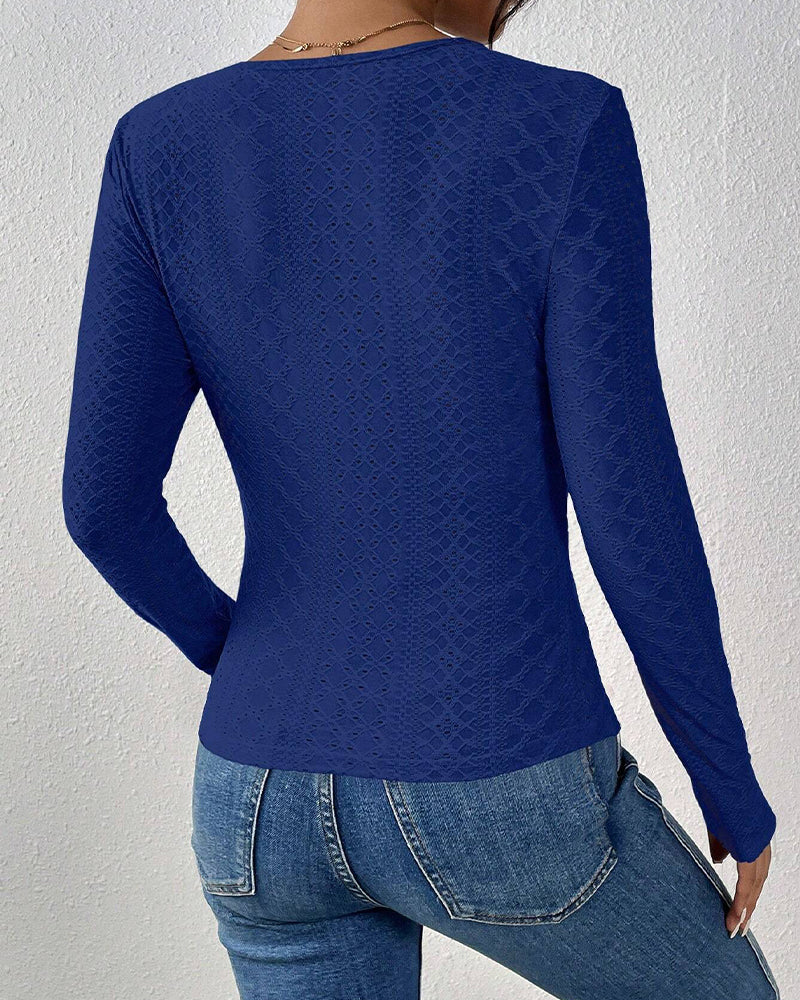 Langarm Top V-Hals Kantpaneel