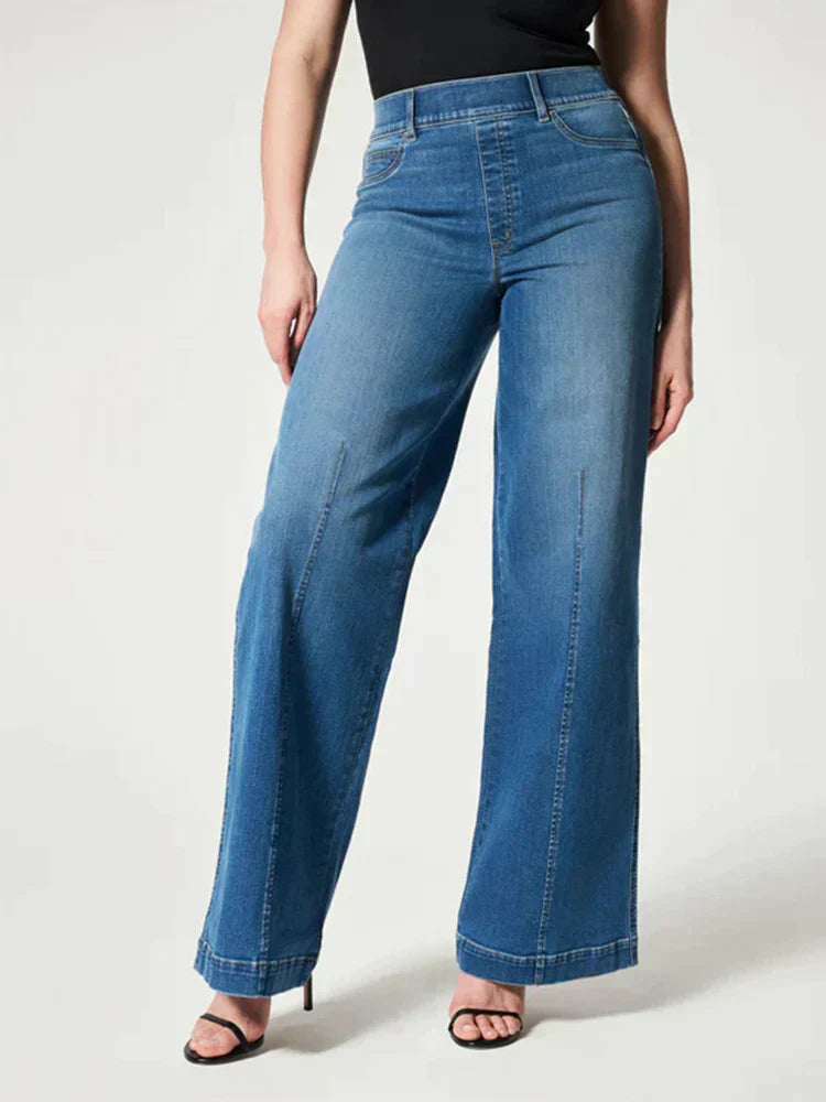 Zwarte wijde pijpen jeans - trendy hoge taille dames denim broeken