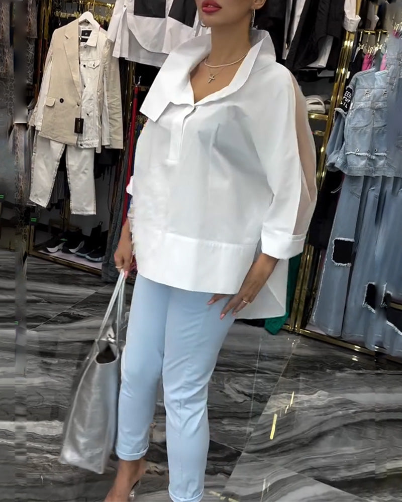 Revers kanten patchwork bloemenblouse