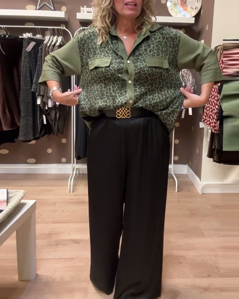 Casual overhemd met revers en luipaardprint en knoopjes