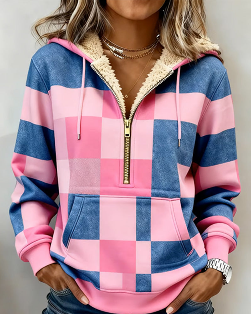 Trui Met Capuchon Halve Rits Fleecegevoerd