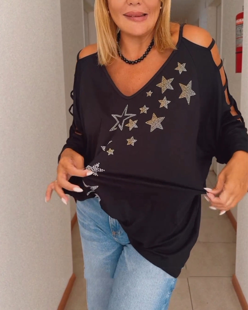 Off-shoulder top met sterrenprint en uitsnijding