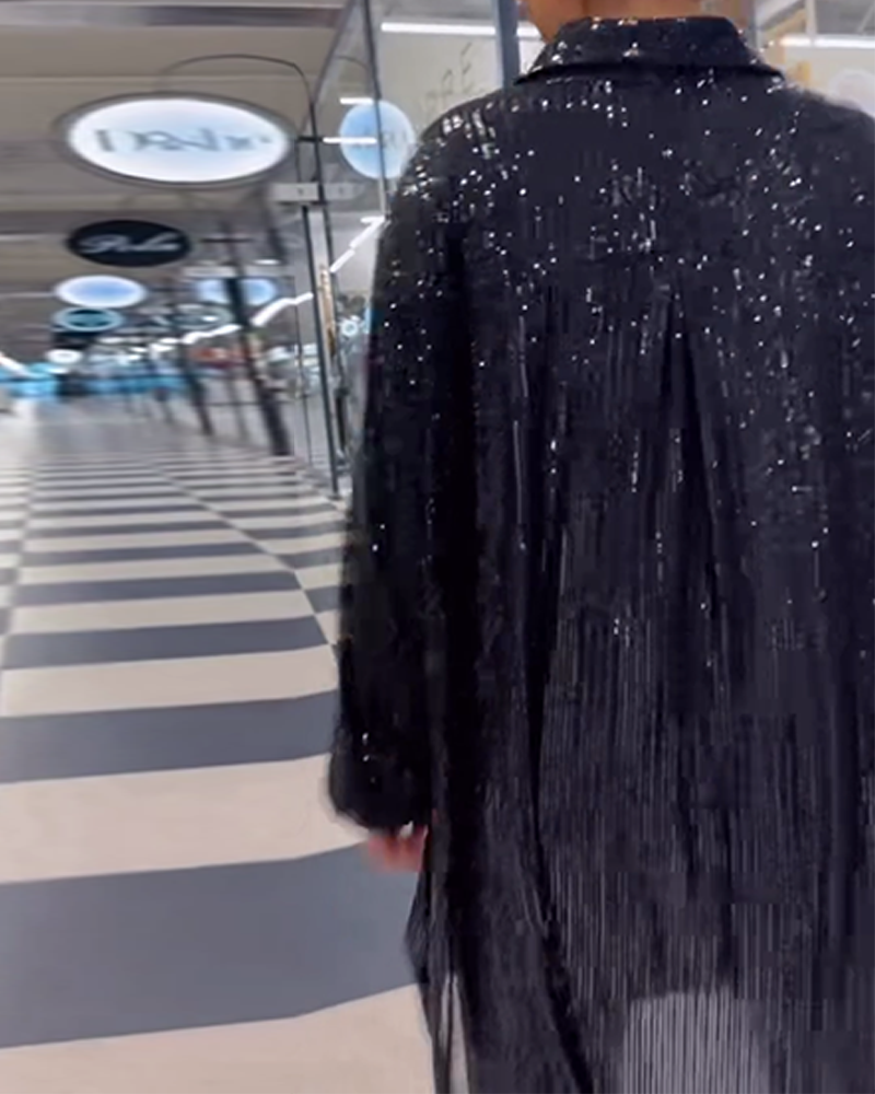 Casual overhemd met pailletten en split