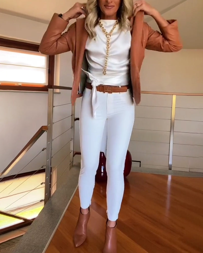 Mouwloze geplooide, geknoopte stevige top