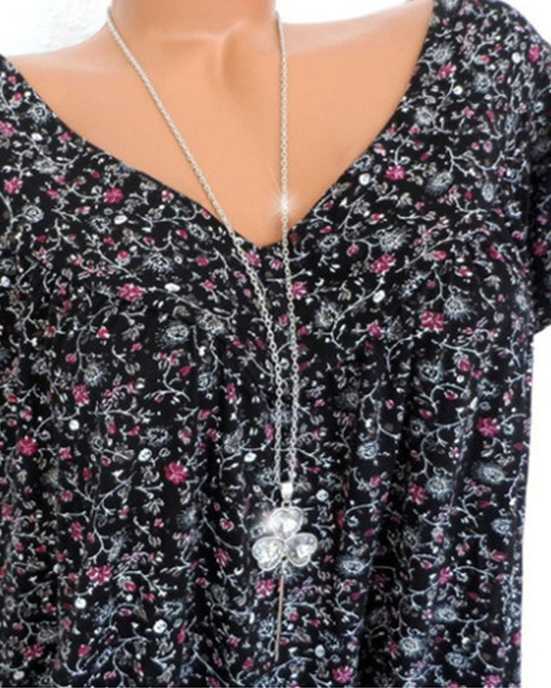 Los T-shirt met korte mouwen en V-hals