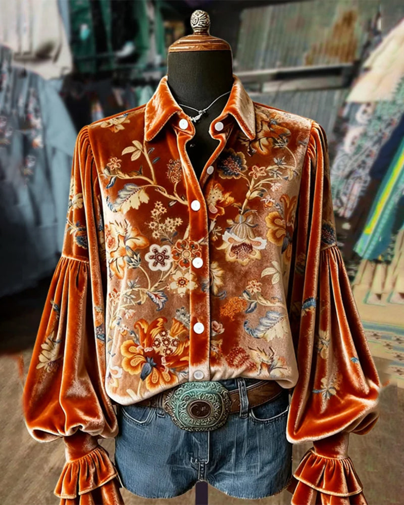 Geprinte Blouse Met Lantaarnmouwen