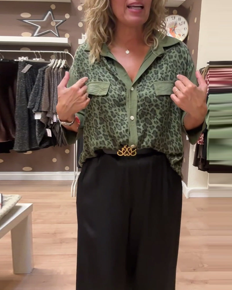 Casual overhemd met revers en luipaardprint en knoopjes