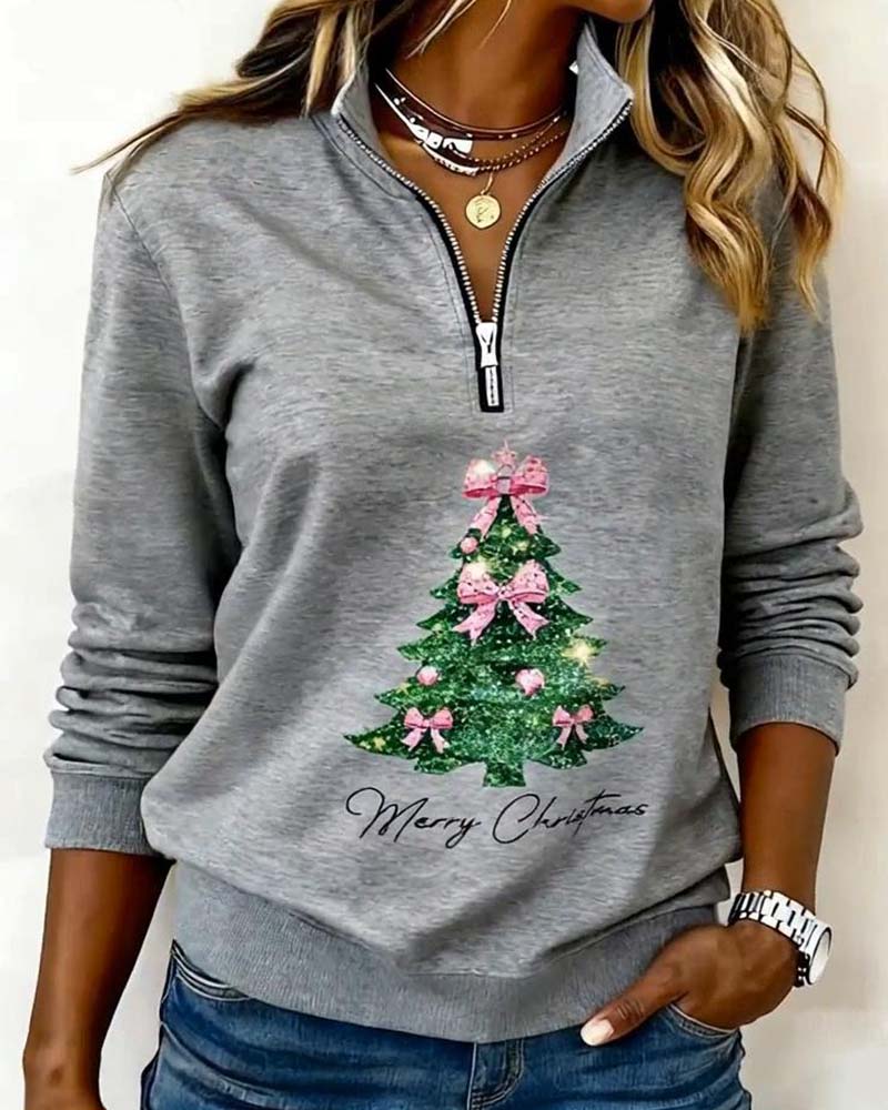 Sweatshirt Met Halve Rits En Kerstboom