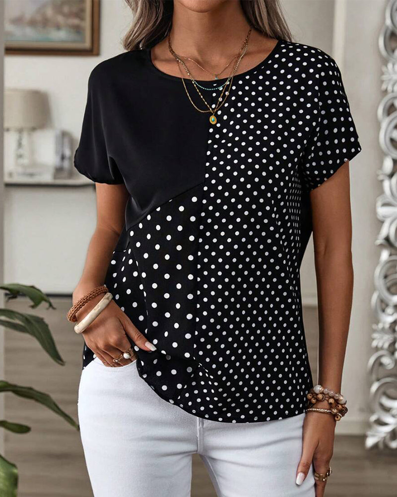 T-shirt Ronde Hals Polka Dot Print
