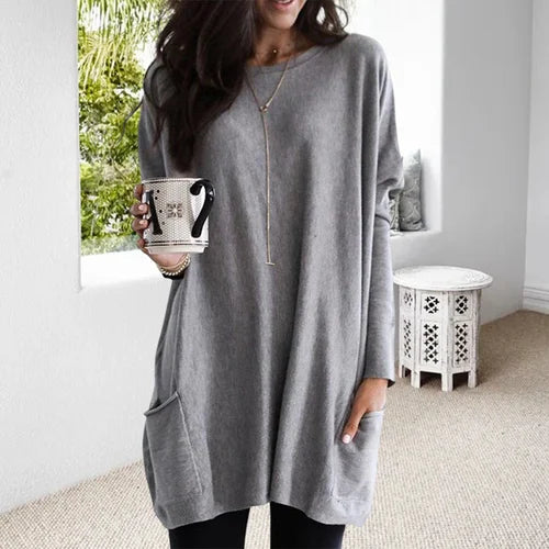 Lange tuniek met zakken - comfortabele dames oversized top