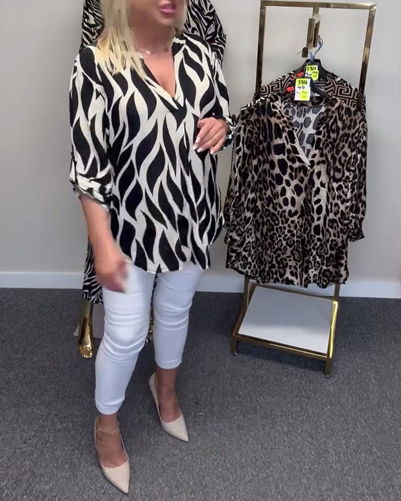 Casual blouse met V-hals en print