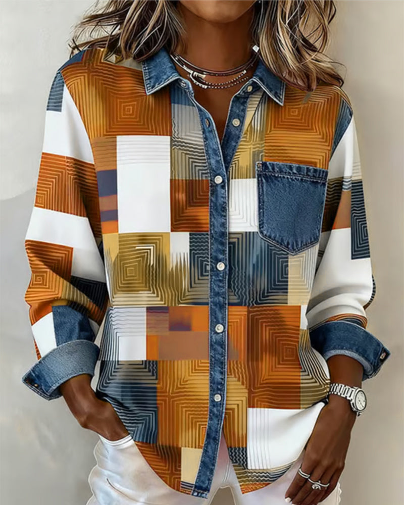 Kleurblok Overhemd Modieuze Kraag