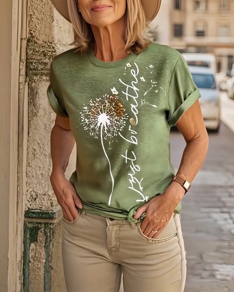 T - Shirt Met Dandelion Print Korterm