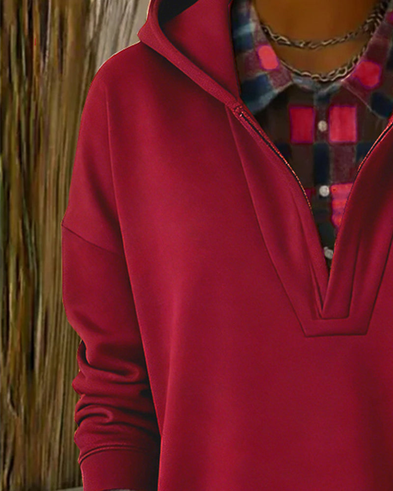 Hoodie Nep-Tweedelig Geruit Patchwork