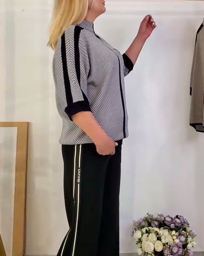 T-shirt casual gestreept gebreid