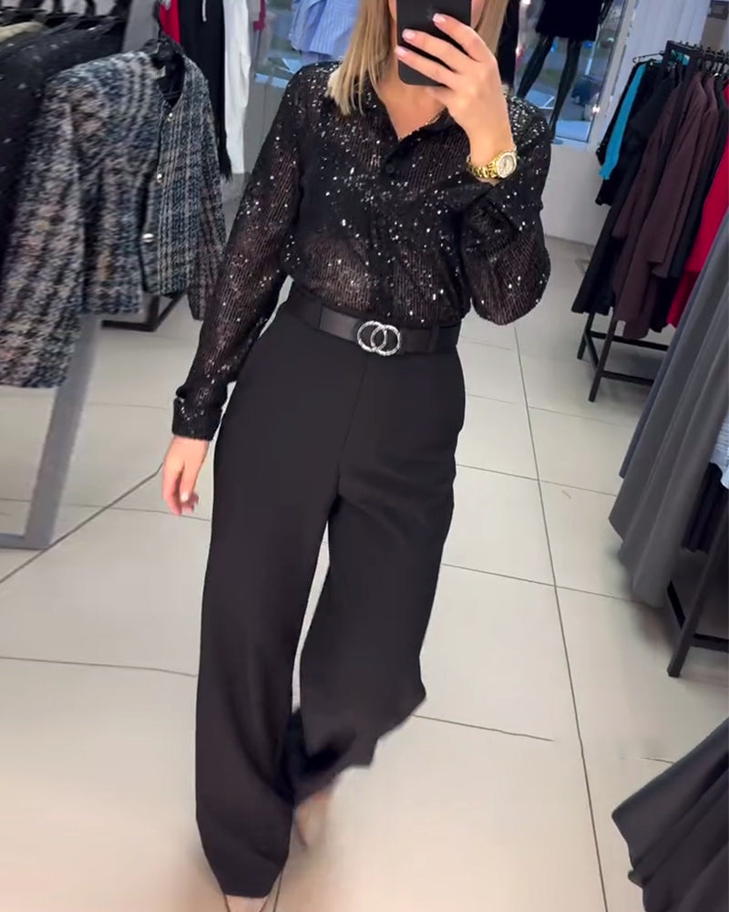 Overhemd Met Revers En Pailletten Met Knoopsluiting