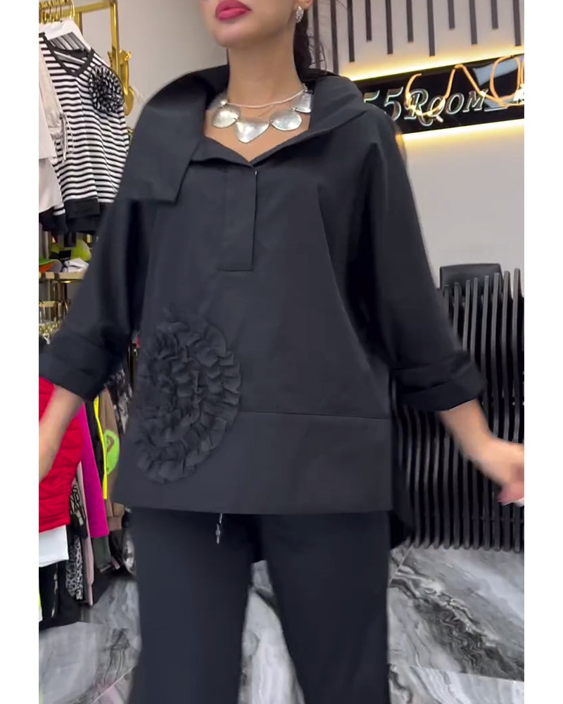 Revers kanten patchwork bloemenblouse