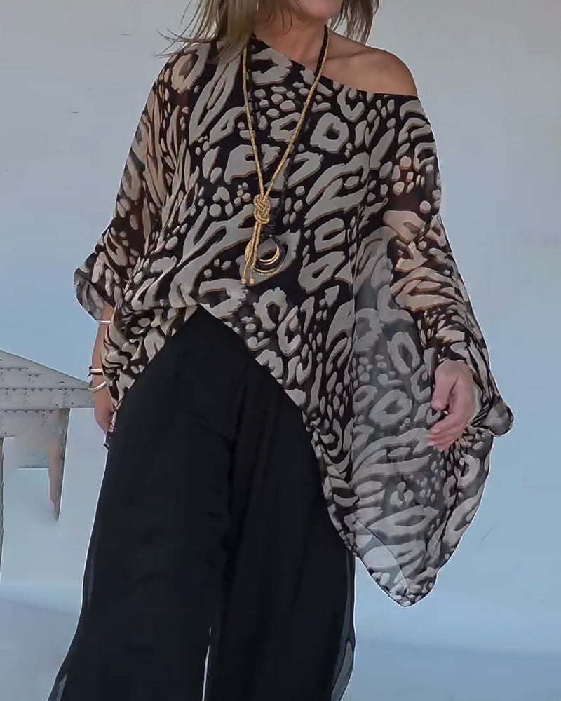 Langemouwblouse Met Onregelmatige Vleermuisprint