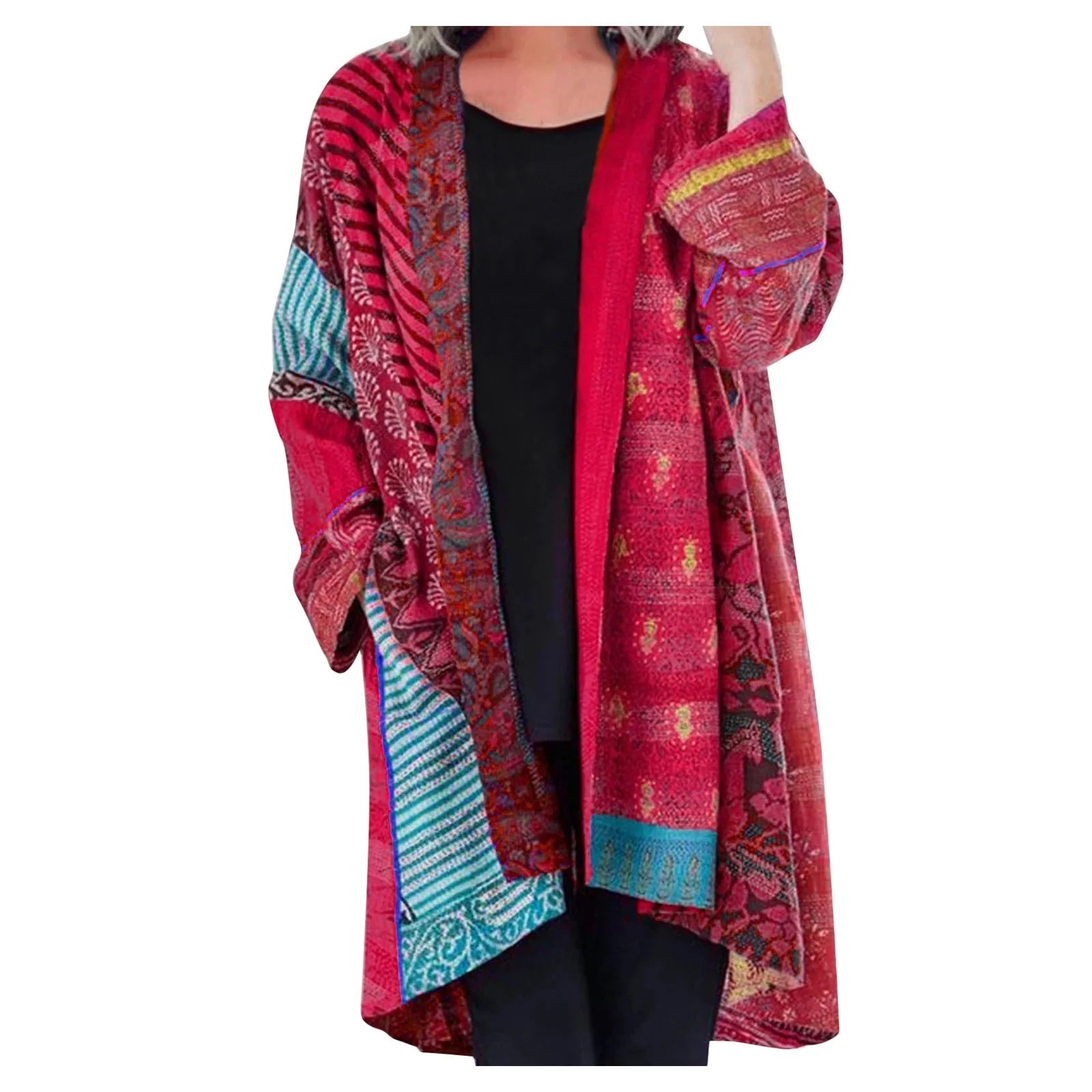 Kimono-stijl cardigan - levendig gestreepte dames cover-up