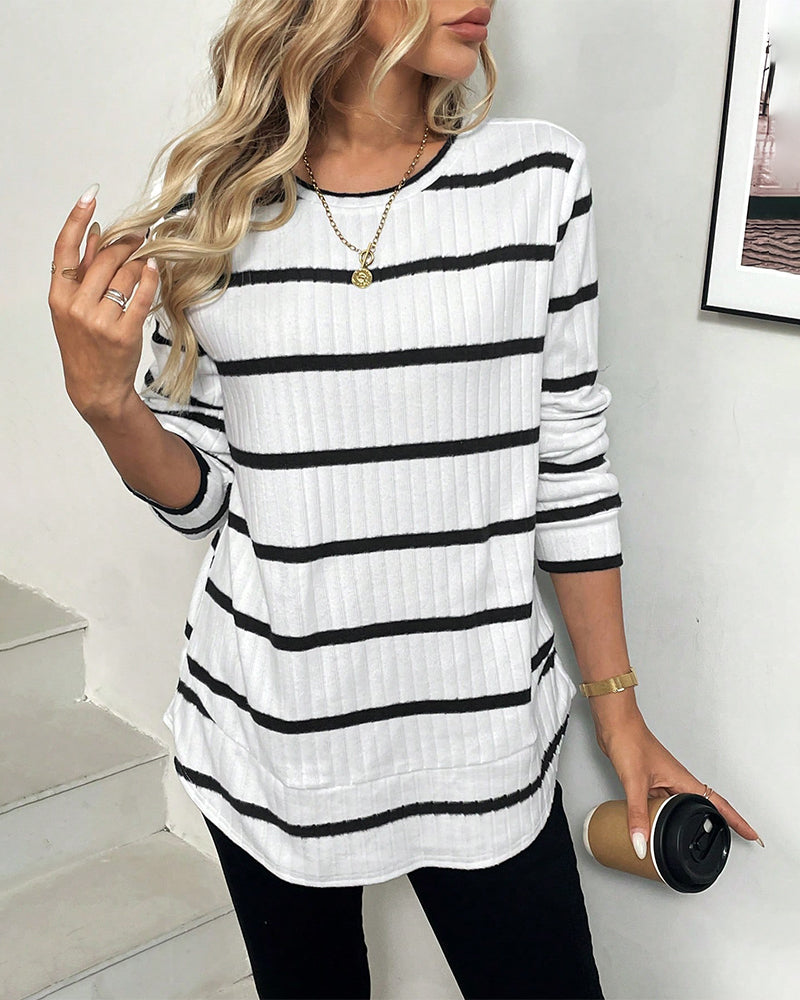 Langmouwige Zwart Gestreepte Gebreide Top