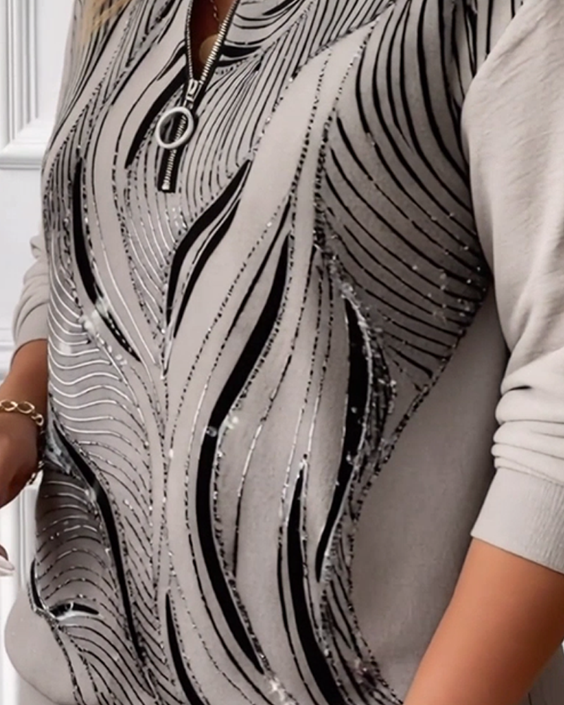 Plusmaat Casual Gedrukte Sweatshirt Met Halve Rits