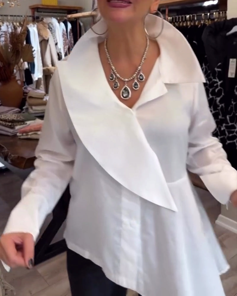 Overhemd Onregelmatige Revers Effen Kleur