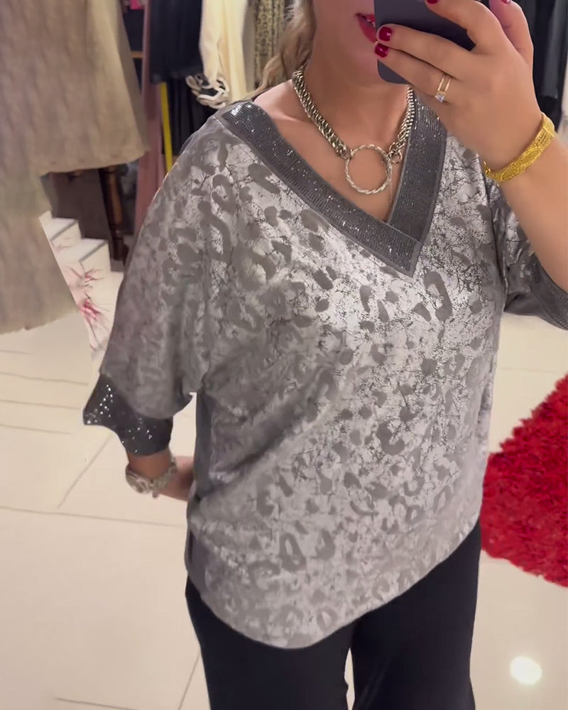 Casual blouse met V-hals en print