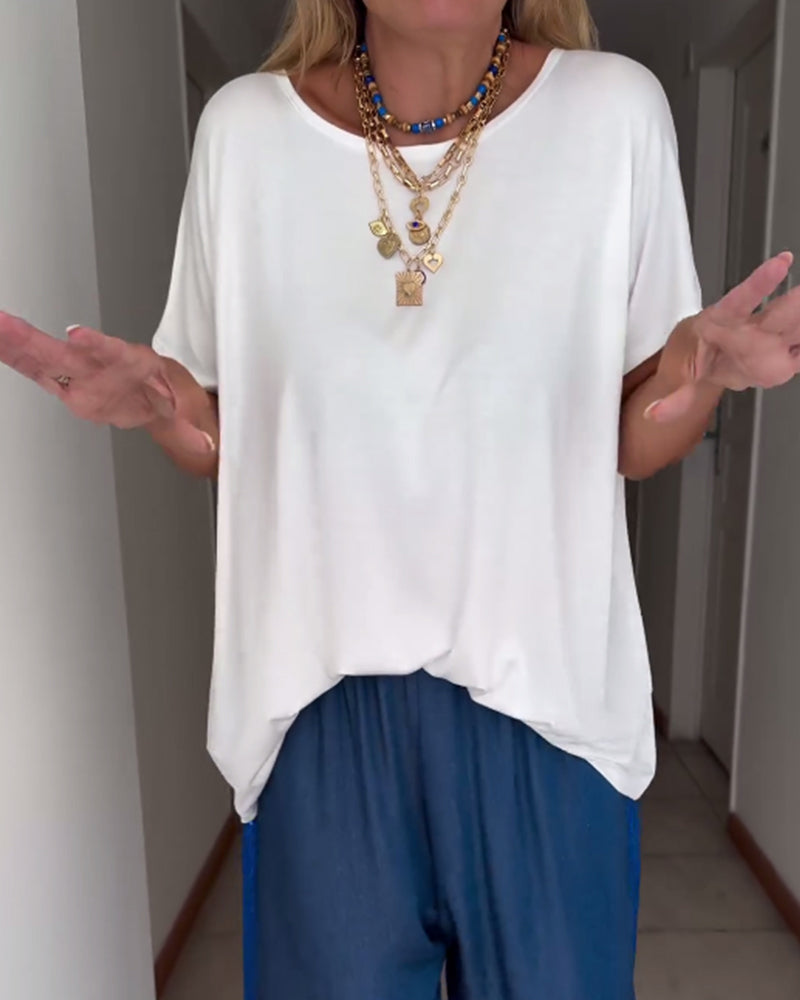 Effen T-shirt met ronde hals en korte mouwen