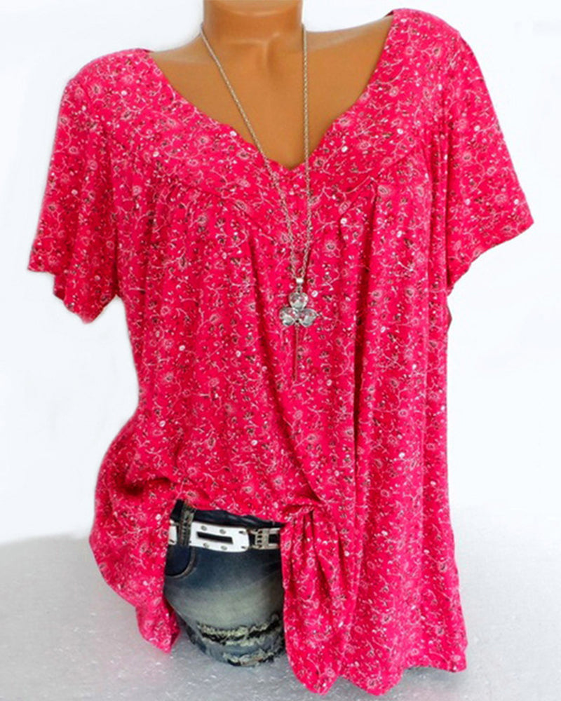 Los T-shirt met korte mouwen en V-hals