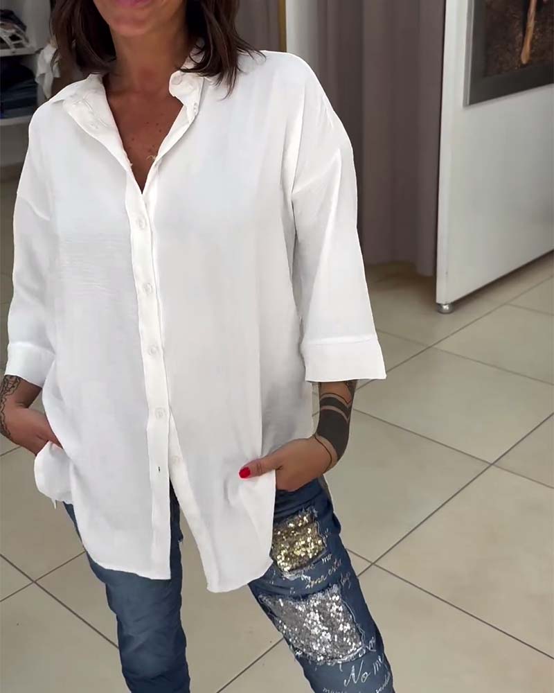 Overhemd met revers, effen kleur en button-down