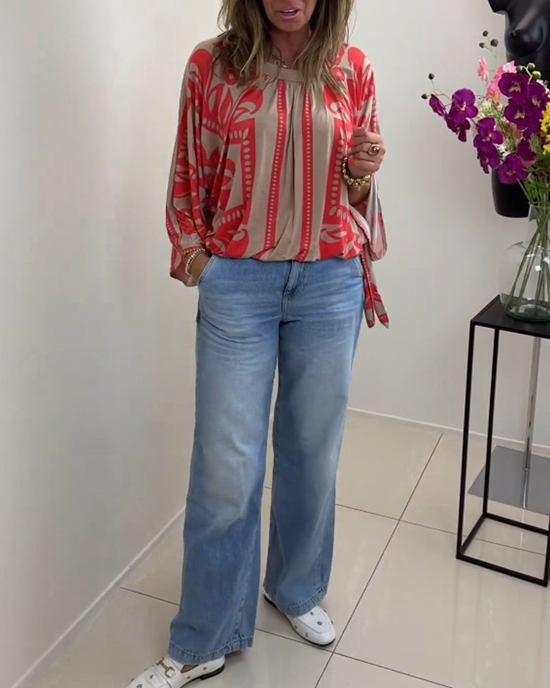 Casual top met ronde hals en lange mouwen met print