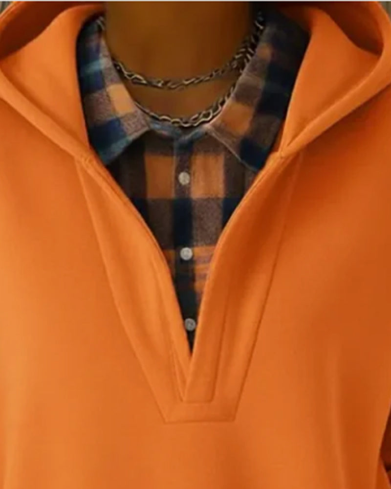 Hoodie Nep-Tweedelig Geruit Patchwork