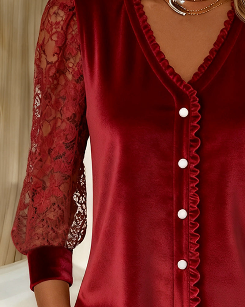 Effen Top Van Fluweel Met Patchworkdetails