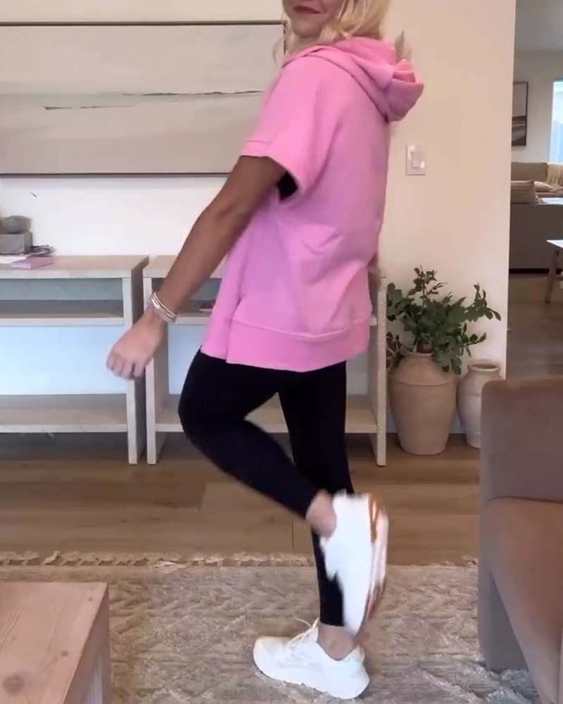 Hoodie met halve rits en korte mouwen