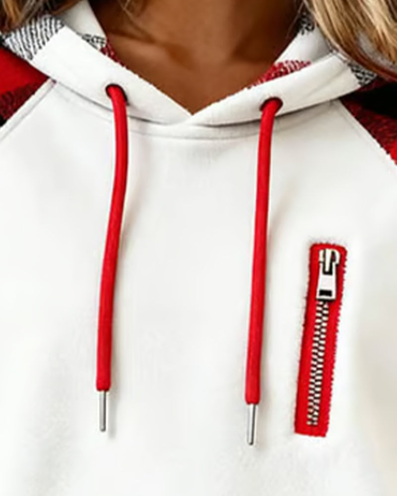 Colorblocking Hoodie Met Ruitjespatroon